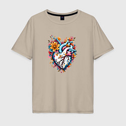 Мужская футболка оверсайз Расцветающее сердце