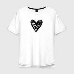 Мужская футболка оверсайз Рисованное чёрное сердце парное