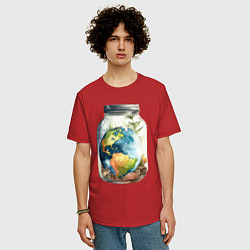 Футболка оверсайз мужская Мир в банке - Земля, цвет: красный — фото 2