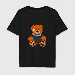 Футболка оверсайз мужская Медведь Вова с пластырем, цвет: черный