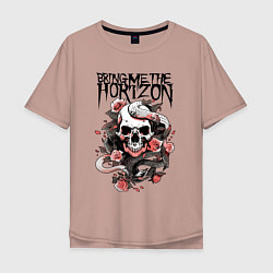 Мужская футболка оверсайз Bring Me the Horizon - A skull with roses