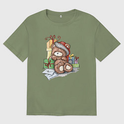 Мужская футболка оверсайз Мишка с подарками