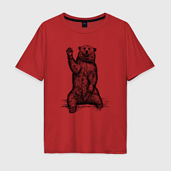 Футболка оверсайз мужская Медведь приветливый, цвет: красный