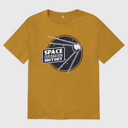 Футболка оверсайз мужская История исследования космоса, цвет: горчичный