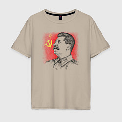 Футболка оверсайз мужская Профиль Сталина СССР, цвет: миндальный