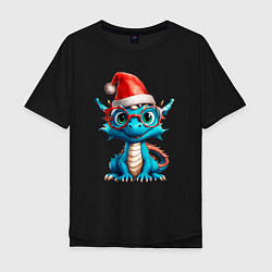 Мужская футболка оверсайз Дракончик в рождественской шапке