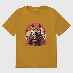 Футболка оверсайз мужская Сиба ину, самурай, цвет: горчичный