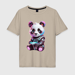 Футболка оверсайз мужская Funny panda - cyberpunk, цвет: миндальный