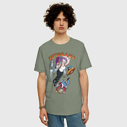 Футболка оверсайз мужская Футурама в космосе, цвет: авокадо — фото 2