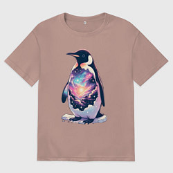 Мужская футболка оверсайз Пингвин с космосом