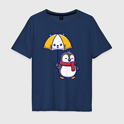 Футболка оверсайз мужская Пингвинчик под зонтом, цвет: тёмно-синий