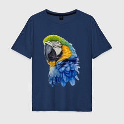 Футболка оверсайз мужская Сине-золотой попугай ара, цвет: тёмно-синий