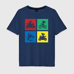Мужская футболка оверсайз Силуэты девушек на велосипедах и мотоциклах