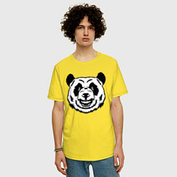 Футболка оверсайз мужская Чёрно-белая голова панды с оскалом, цвет: желтый — фото 2