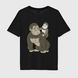 Мужская футболка оверсайз Мультяшная горилла с детенышем
