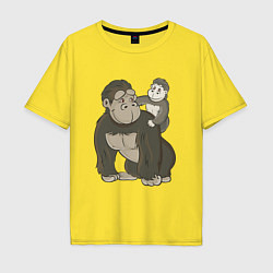 Мужская футболка оверсайз Мультяшная горилла с детенышем