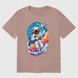 Футболка оверсайз мужская Космонавт в небе, цвет: пыльно-розовый