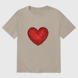 Футболка оверсайз мужская Красное сердце нарисованное карандашами, цвет: миндальный