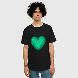Футболка оверсайз мужская Рисунок сердце бирюзового цвета, цвет: черный — фото 2