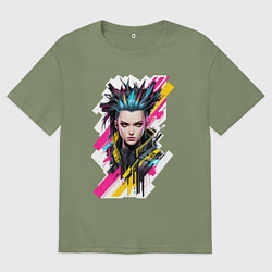 Футболка оверсайз мужская Портрет девушки Cyberpunk 2077, цвет: авокадо