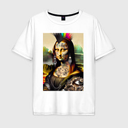 Футболка оверсайз мужская Punk Mona Lisa is covered in tattoos, цвет: белый