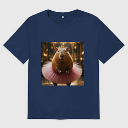 Мужская футболка оверсайз Мем капибара балерина в розовой юбке