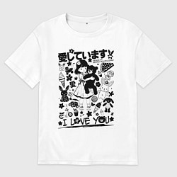 Футболка оверсайз мужская MoMo - девочка с плюшевым медведем 1, цвет: белый