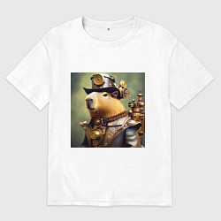 Мужская футболка оверсайз Капибара в цилиндре в стиле стимпанк