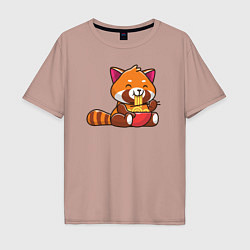 Мужская футболка оверсайз Красная панда ест лапшу