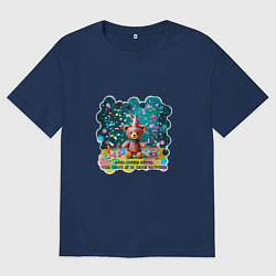 Мужская футболка оверсайз Мишка в праздничном колпаке и конфетти: жизнь слиш