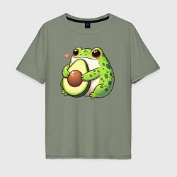 Мужская футболка оверсайз Лягушка обнимает авокадо