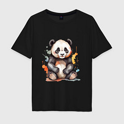 Футболка оверсайз мужская Панда в кляксах, цвет: черный