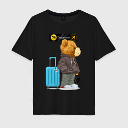 Мужская футболка оверсайз Плюшевый медведь путешественник