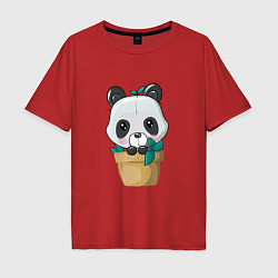 Футболка оверсайз мужская Милая панда в цветочном горшке, цвет: красный