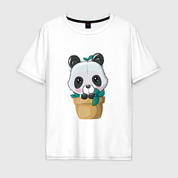 Мужская футболка оверсайз Милая панда в цветочном горшке