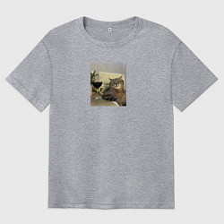 Футболка оверсайз мужская Кот с бокалом, цвет: меланж