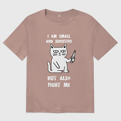 Мужская футболка оверсайз Кошка с ножом - я маленькая и чувствительная