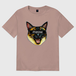 Футболка оверсайз мужская Кот meow стикер, цвет: пыльно-розовый