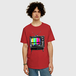 Футболка оверсайз мужская Старый телевизор no signal, цвет: красный — фото 2
