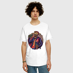 Футболка оверсайз мужская Скелет панк пьет виноводочное, цвет: белый — фото 2