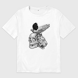 Мужская футболка оверсайз Череп, тигр и ворон