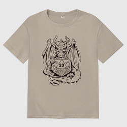 Футболка оверсайз мужская Дракончик обнимает игральную кость, цвет: миндальный