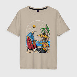 Мужская футболка оверсайз Скелет на отдыхе под пальмой
