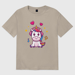 Футболка оверсайз мужская Единорог в наушниках, цвет: миндальный