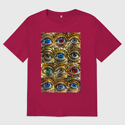 Футболка оверсайз мужская Глаза разноцветные из золота в стиле стимпанк, цвет: маджента