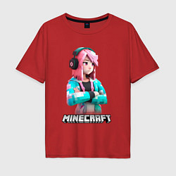 Футболка оверсайз мужская Minecraft девушка с розовыми волосами, цвет: красный