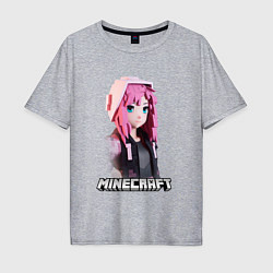 Мужская футболка оверсайз Minecraft девушка розовые волосы