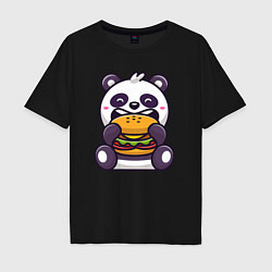 Мужская футболка оверсайз Панда ест гамбургер