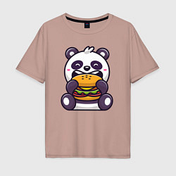 Футболка оверсайз мужская Панда ест гамбургер, цвет: пыльно-розовый