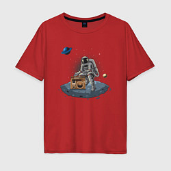 Мужская футболка оверсайз Космонавт и ретро магнитофон